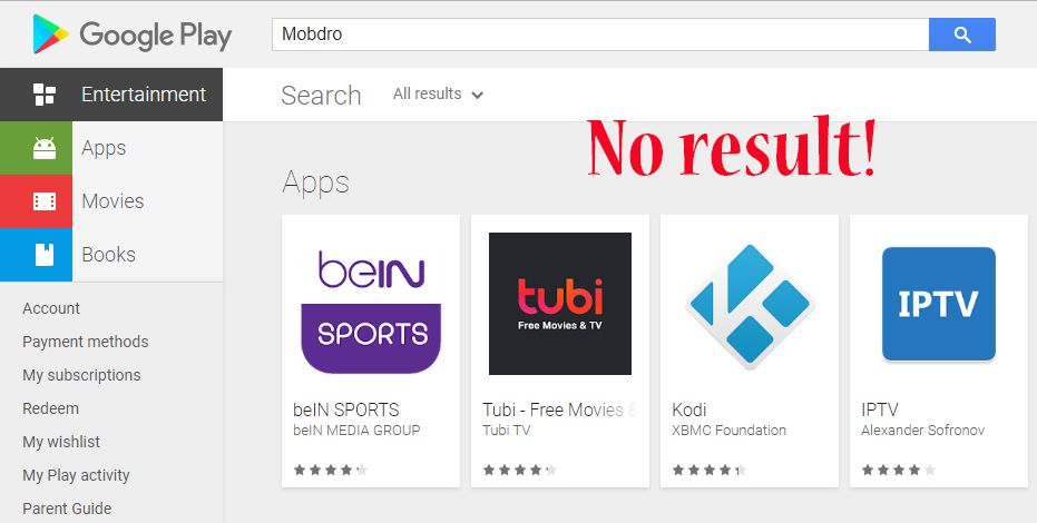 Mobdro no está disponible en Play Store