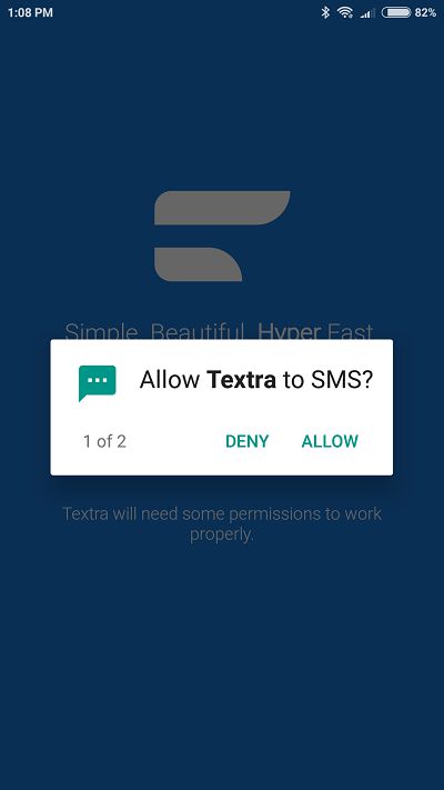Permiso de concesión de SMS de Textra